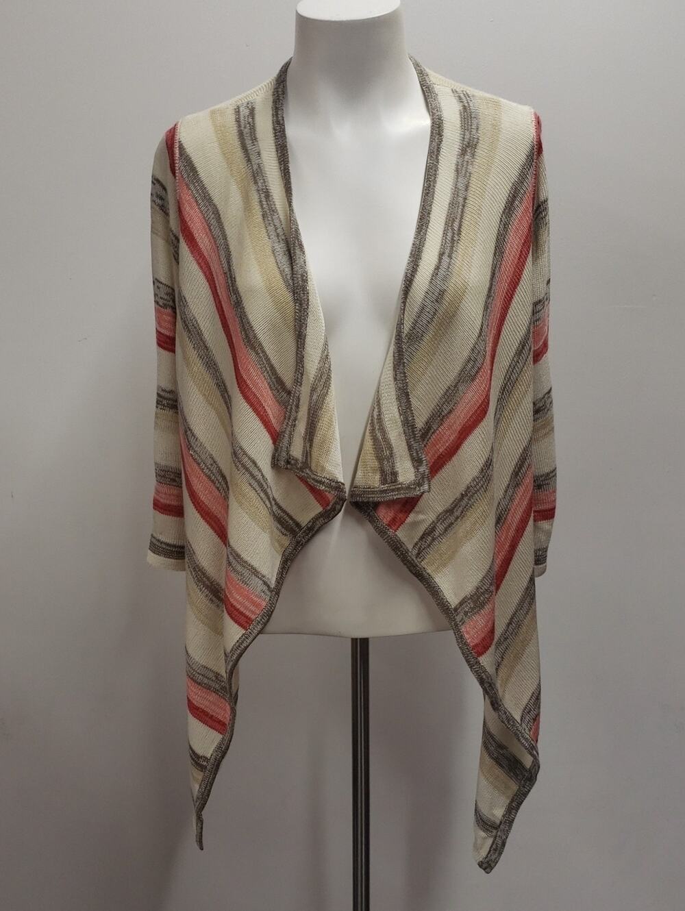 Torrid Striped Open-Front Draped Cardigan in Cream and Coral Women's Large NWT